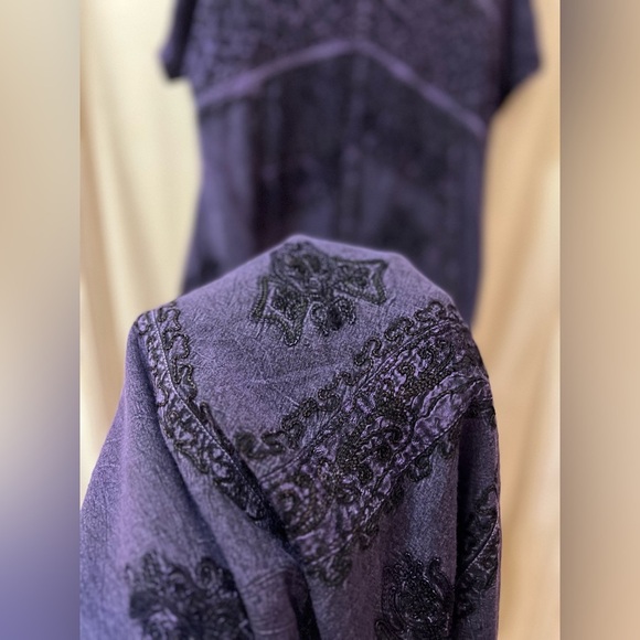 Magic Purple Rayon Dress Embroidered Free Size Maxi Dress Tie Up Back - Picture 9 of 9